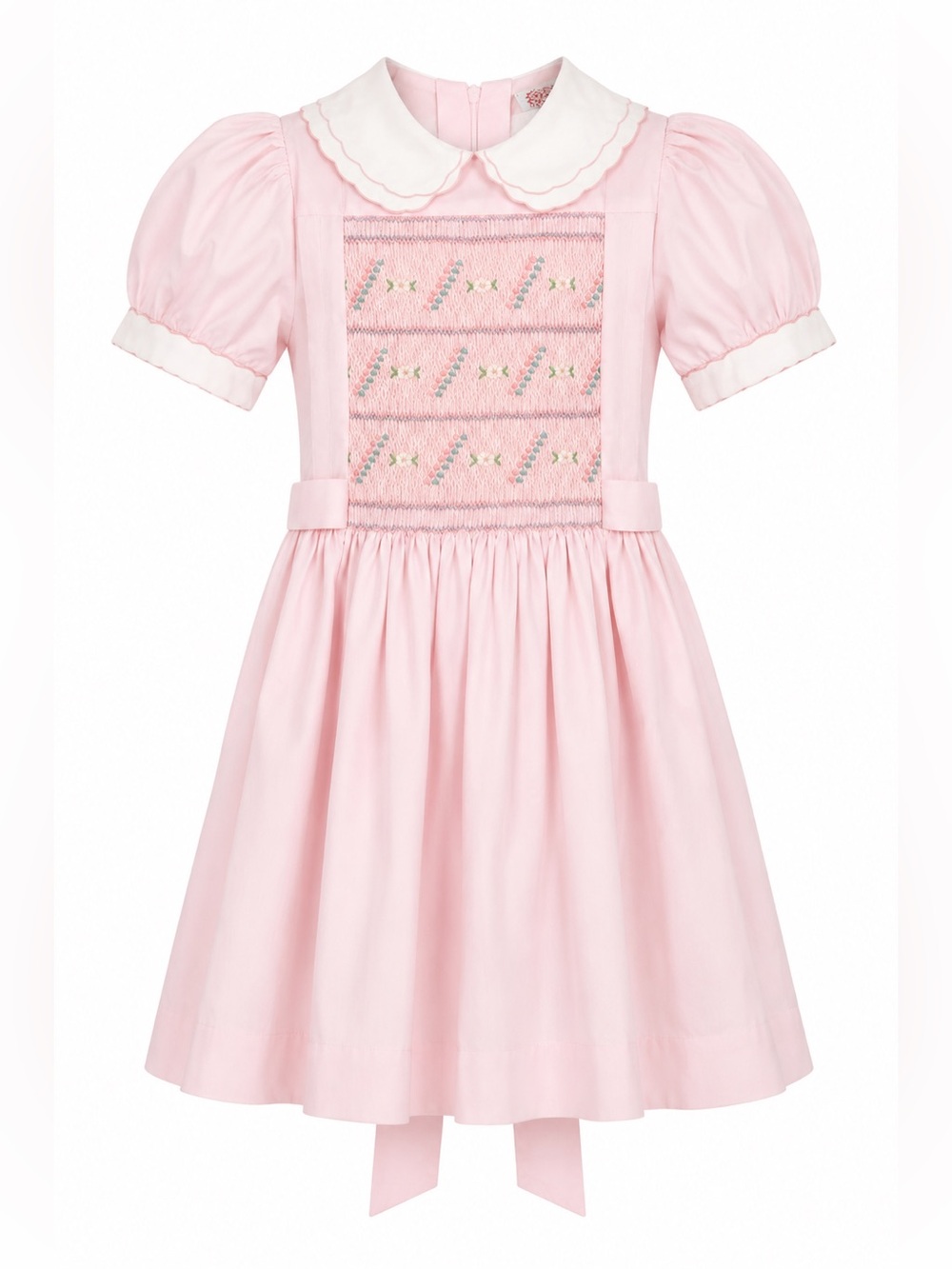 Pink Smocked Puff Sleeve Dress with Peter Pan Collar